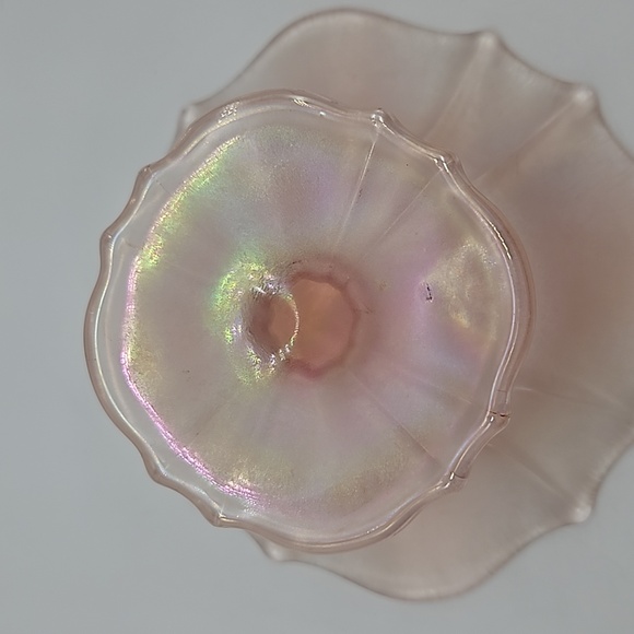 Pink scalloped stretch glass footed compote - Picture 5 of 11